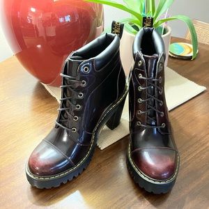 Dr. Martens Averil Arcadia Leather Heeled Ankle Burgundy Boots